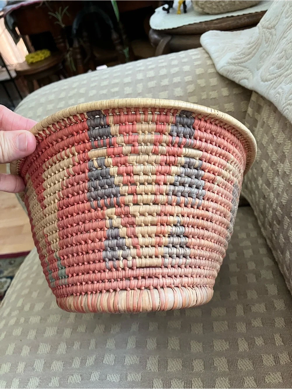 Vintage basket with Roosters Hand-crafted in Mexico traditional Toluca